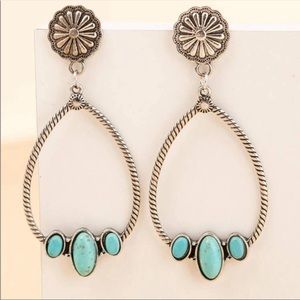 Silver Turquoise Western Hoop Earrings